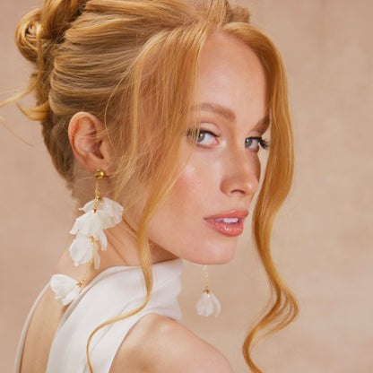 White Fresh Soft Petal Flower Earrings