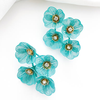 Large Statement Green Flower Earrings