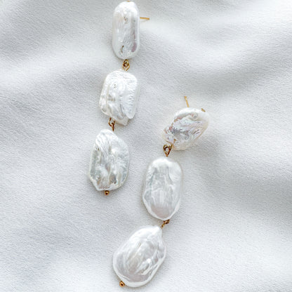 Rectangle Baroque Pearl Statement Bridal Earrings