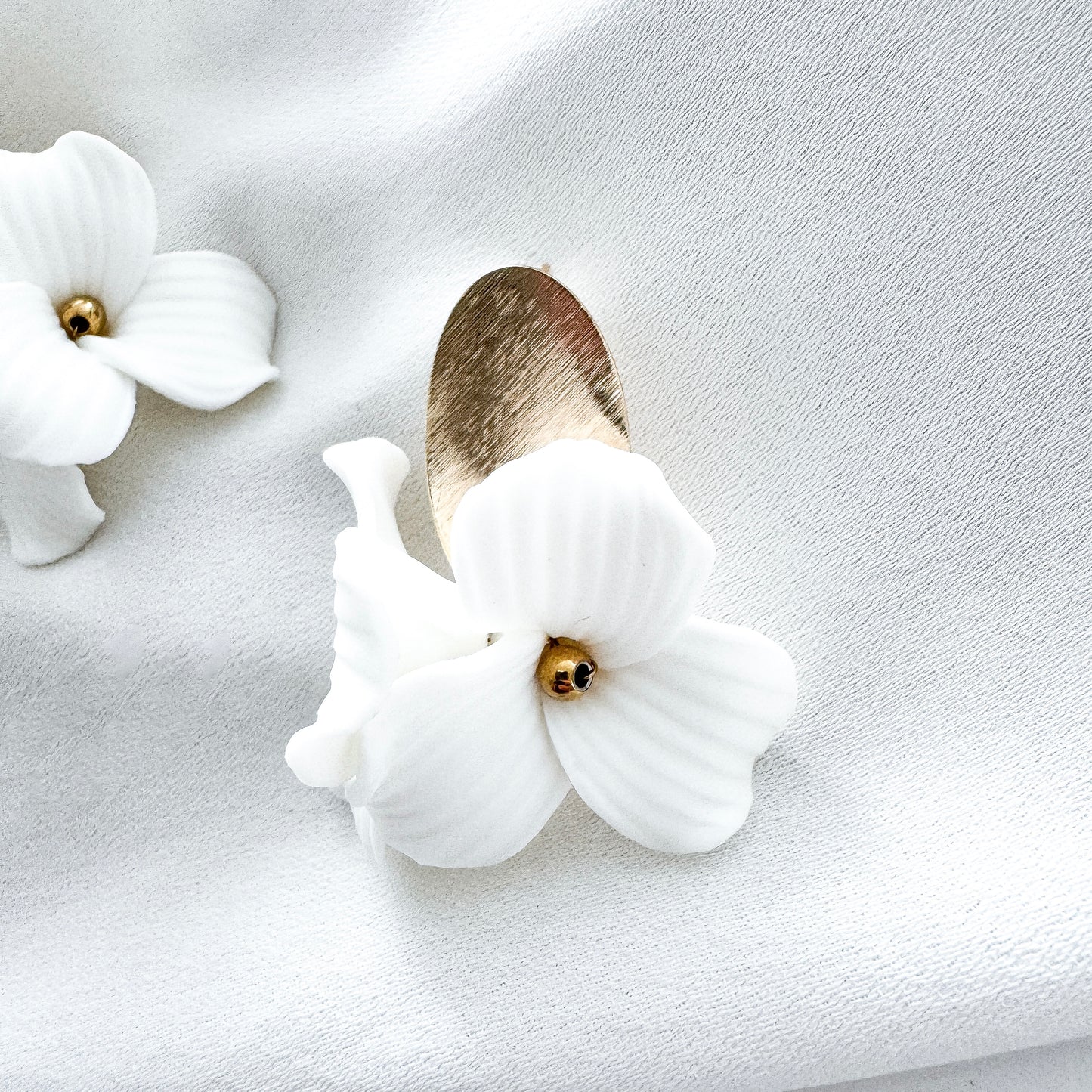 Dahlia Brushed Gold Oval Porcelain Flower Earrings