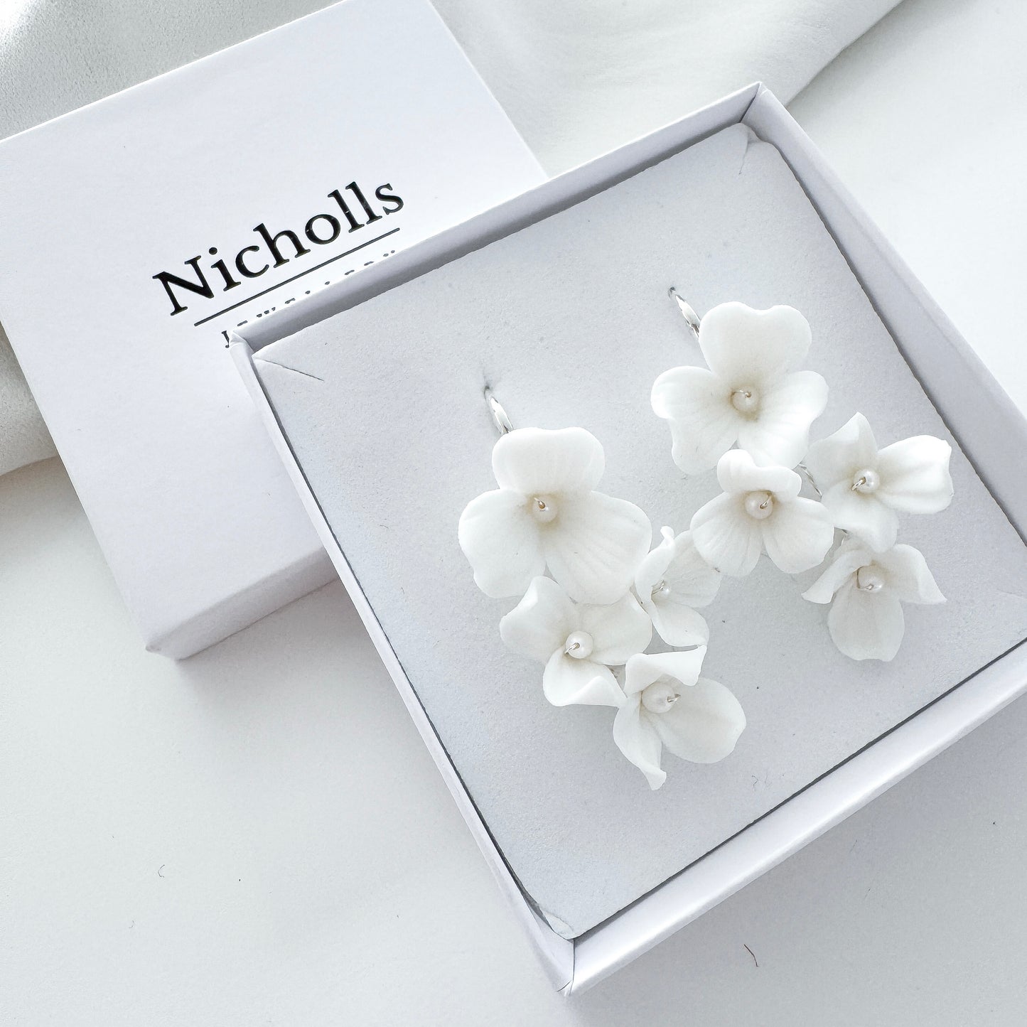 Porcelain Flower Hook Bridal Earrings