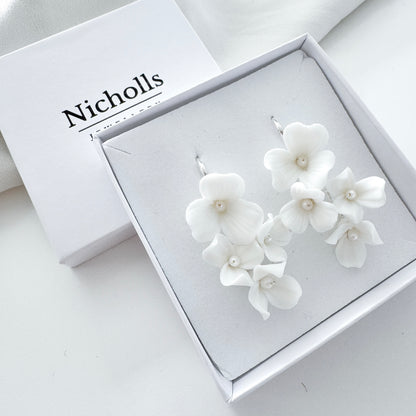 Porcelain Flower Hook Bridal Earrings
