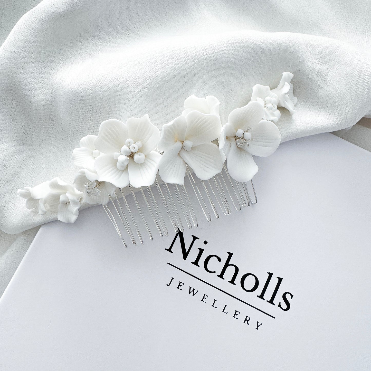 Marigold White Porcelain Flower Bridal Hair Comb Wedding Hair Accessory