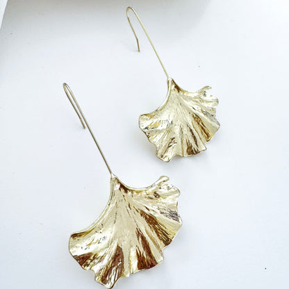 Drop Fan Gold Leaf Earrings