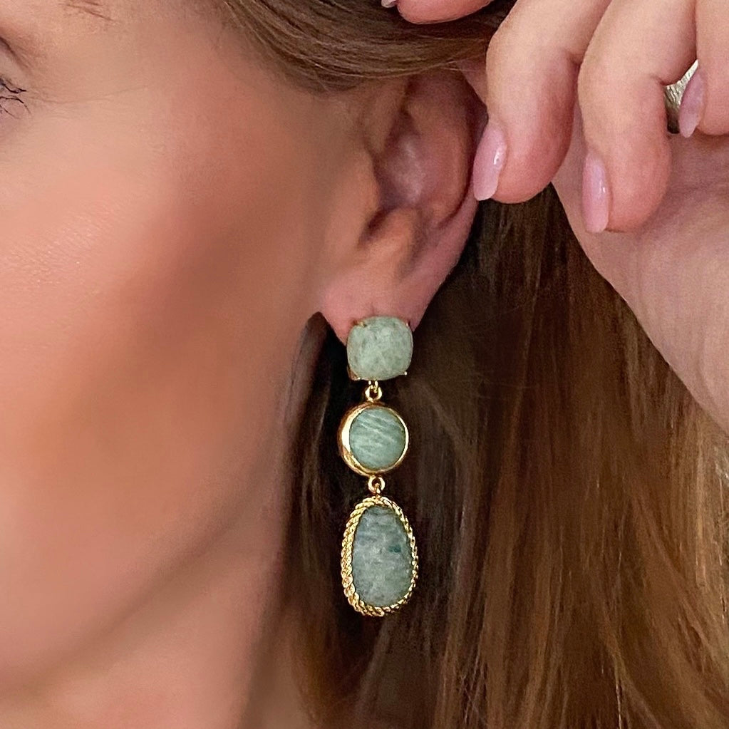 Natural Green Stone Amazonite Drop Earrings