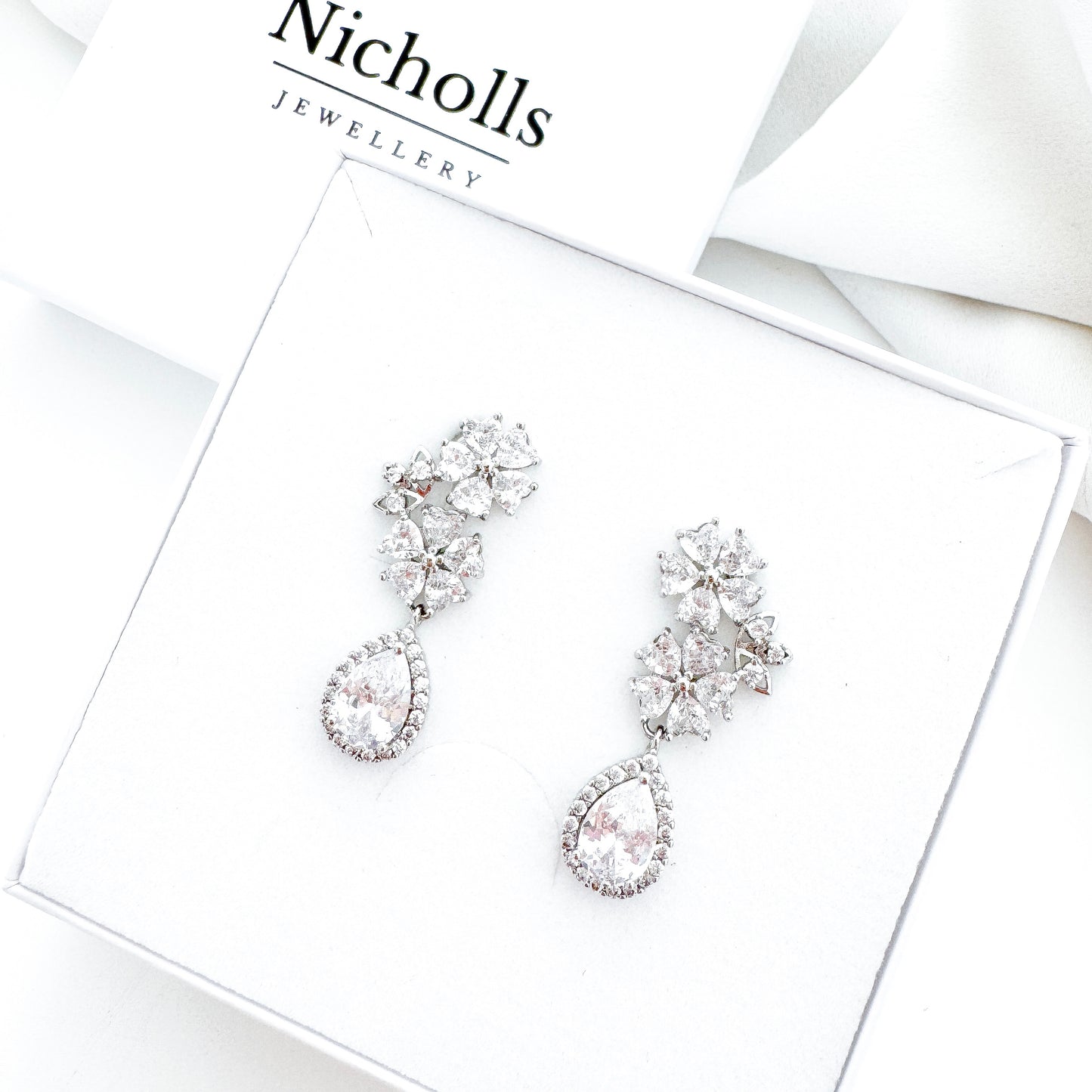 Cubic Zirconia Flower Drop Earrings – Bridal & Occasion Statement Earrings