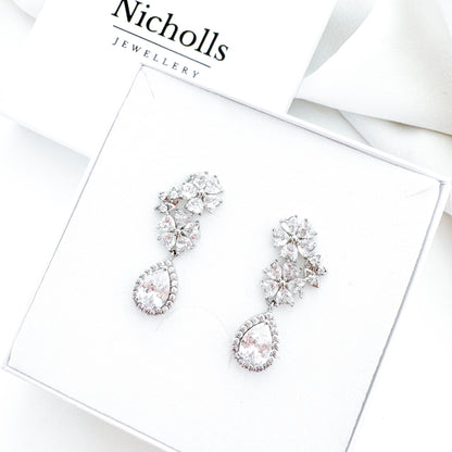 Cubic Zirconia Flower Drop Earrings – Bridal & Occasion Statement Earrings