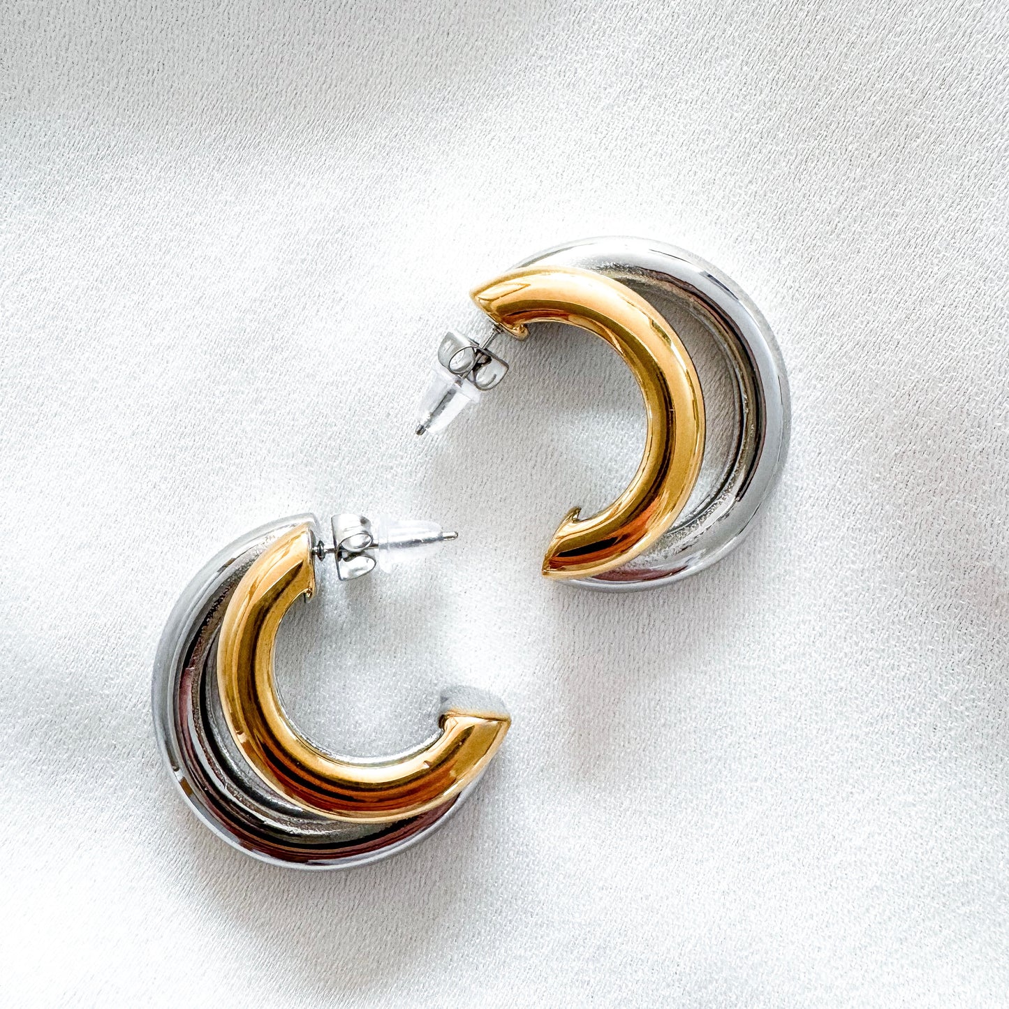 Two-Tone Silver and Gold Hoop Earrings