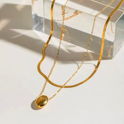 Golden Horizon Layered Oval Necklace