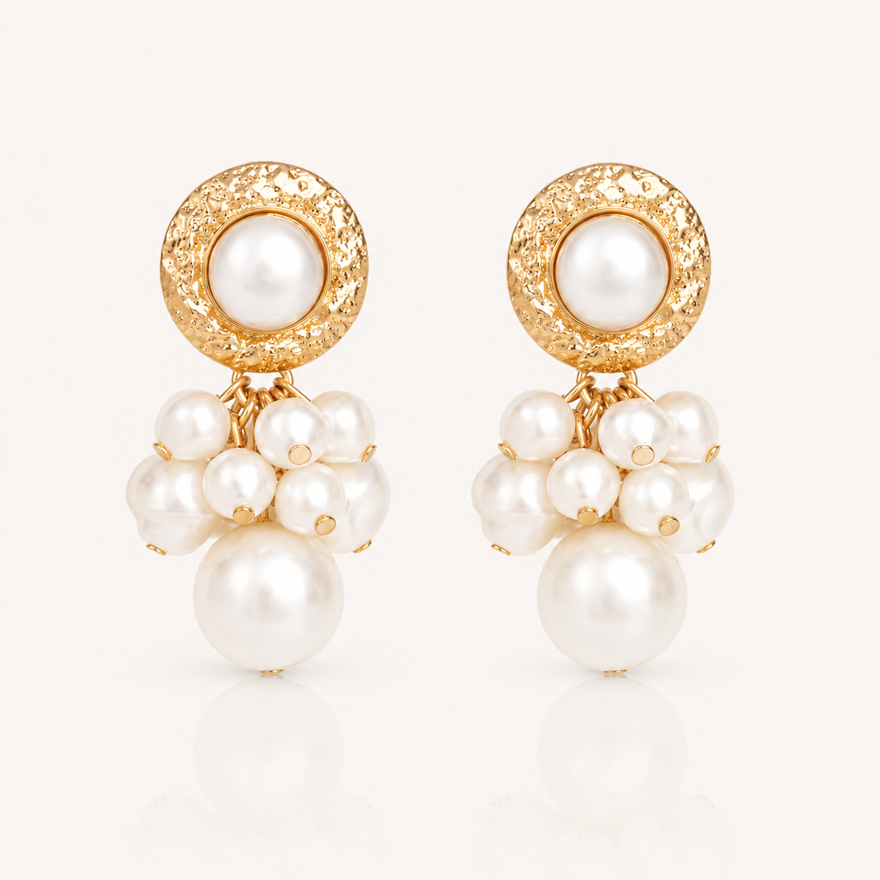 Gold and Pearl Cluster Drop Modern Grecian Earrings