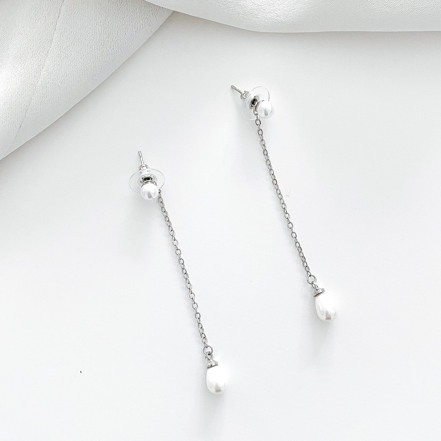 Pearl Drop Chain 2-in-1 Stud Earrings Silver