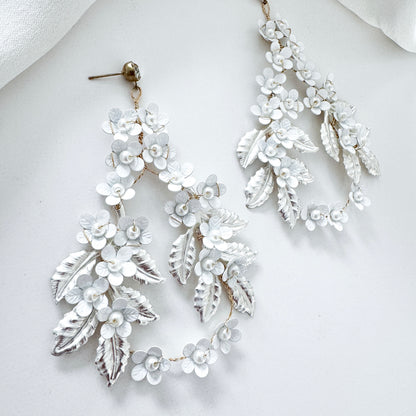 Petite Flower Floral Statement Hoop Earrings | Contemporary Bridal Earrings
