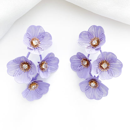 Large Statement Lilac Flower Earrings