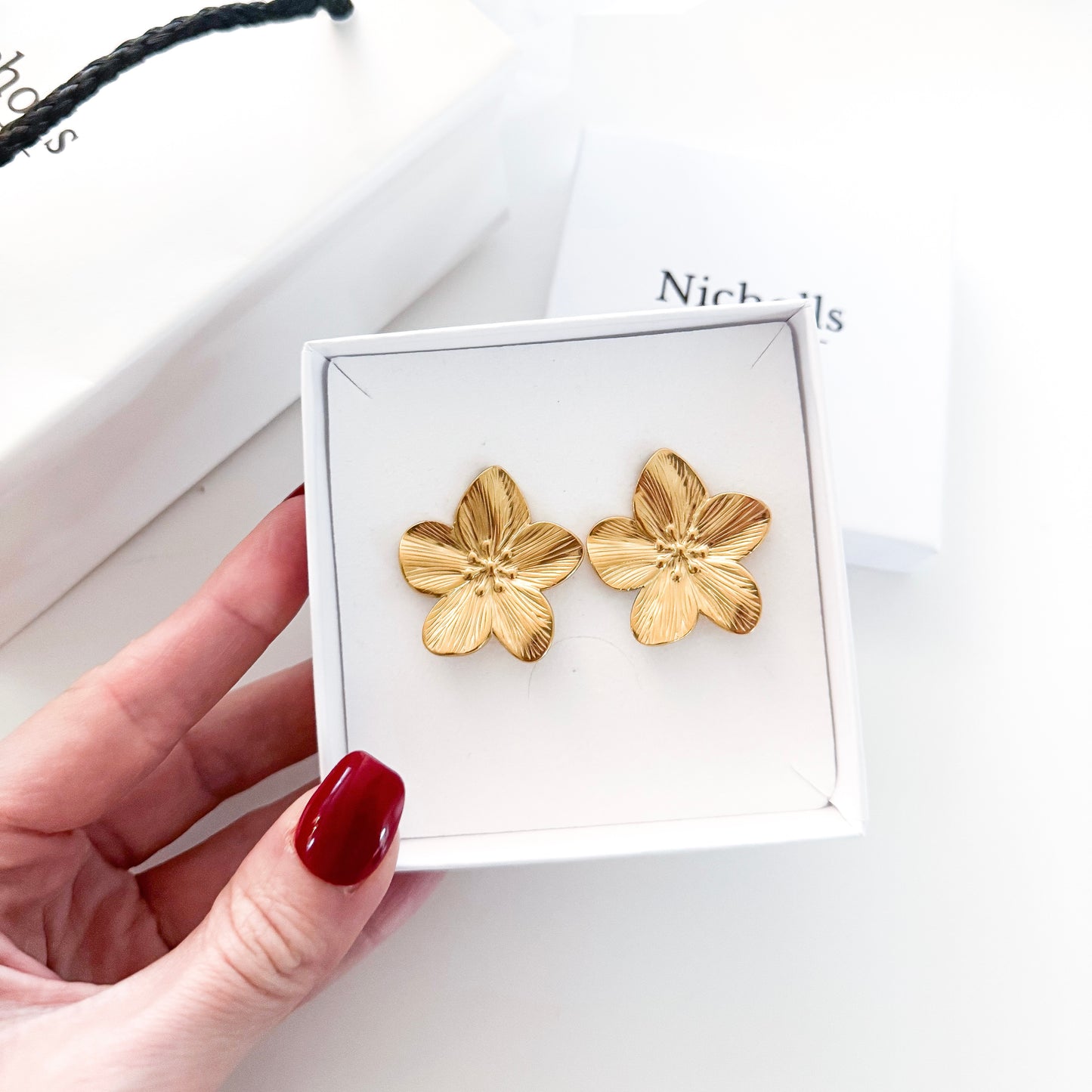 Gold Pretty Petal Flower Earrings