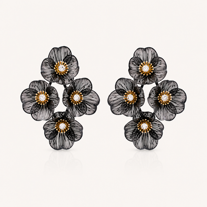 Large Statement Black Flower Earrings