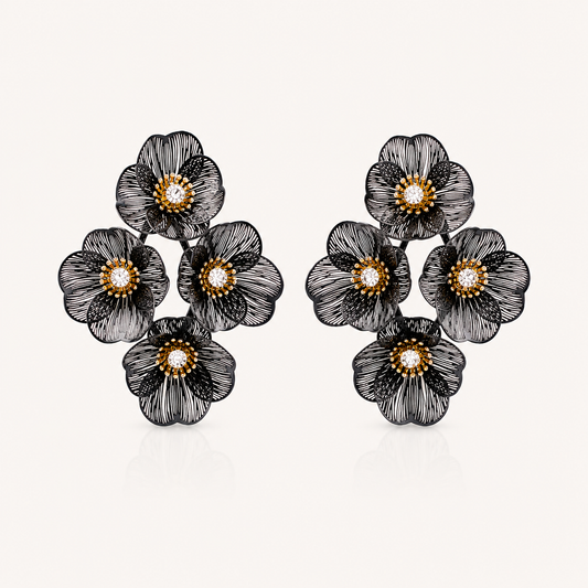 Large Statement Black Flower Earrings