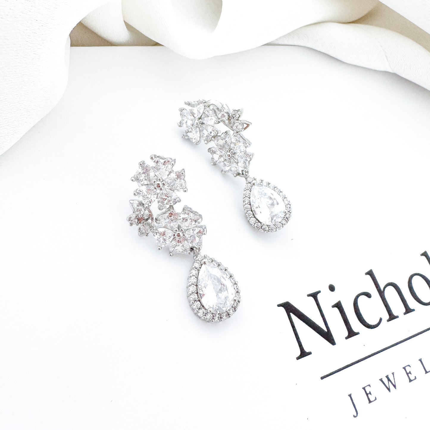 Cubic Zirconia Flower Drop Earrings – Bridal & Occasion Statement Earrings