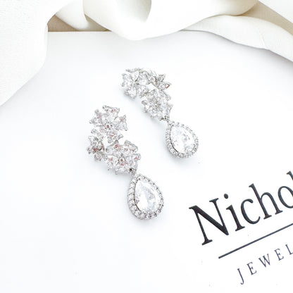 Cubic Zirconia Flower Drop Earrings – Bridal & Occasion Statement Earrings