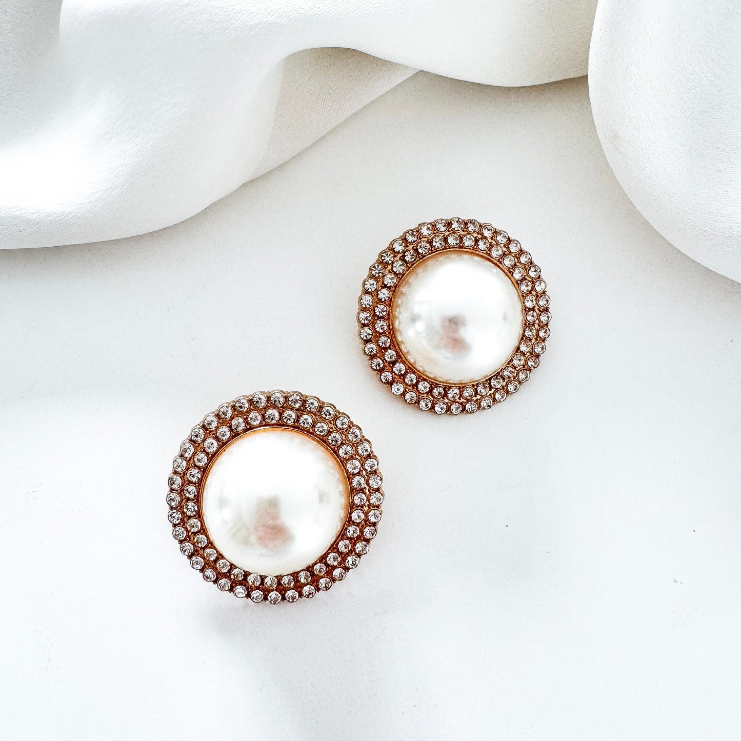 Pearl Gold Statement Stud Earrings | Bridal, Prom & Occasion Earrings