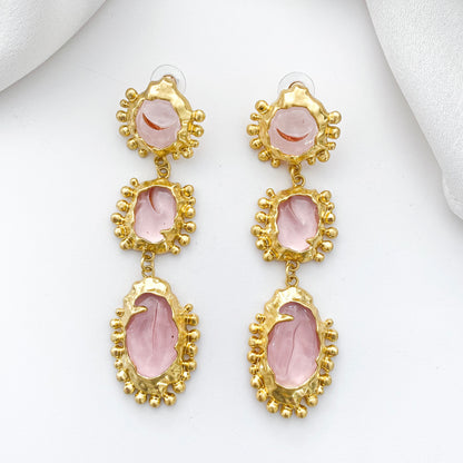 Vintage Pink Long Drop Statement Earrings