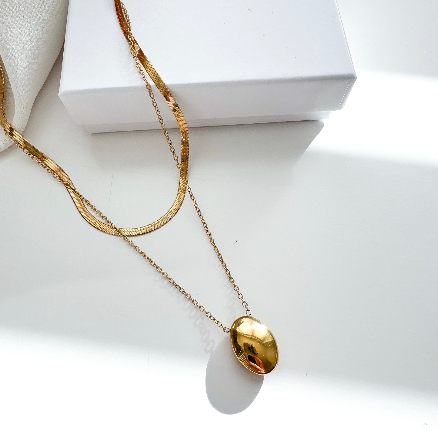 Golden Horizon Layered Oval Necklace