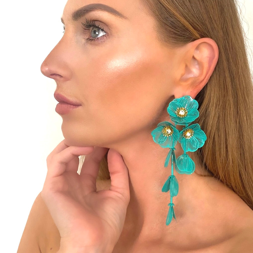 Waterfall Statement Green Flower Earrings