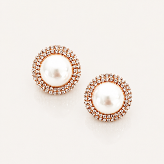 Pearl Gold Statement Stud Earrings | Bridal, Prom & Occasion Earrings