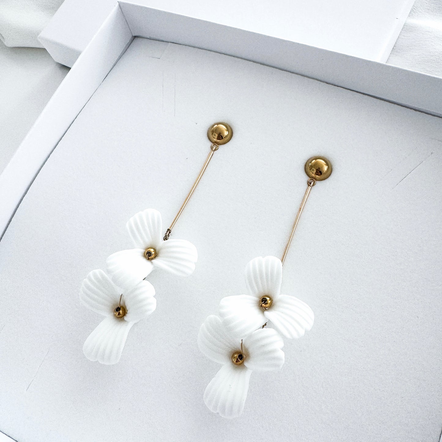 Fleur Double Porcelain Flower Dangle Earrings