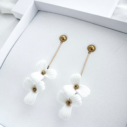 Fleur Double Porcelain Flower Dangle Earrings