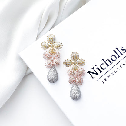 Deluxe Gold, Rose Gold and Silver Crystal Flower Earrings