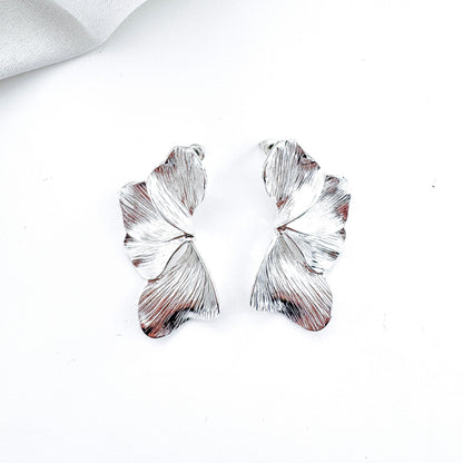 Smaller Silver Iris Petal Flower Earrings - Holiday, Christmas & Party Jewellery