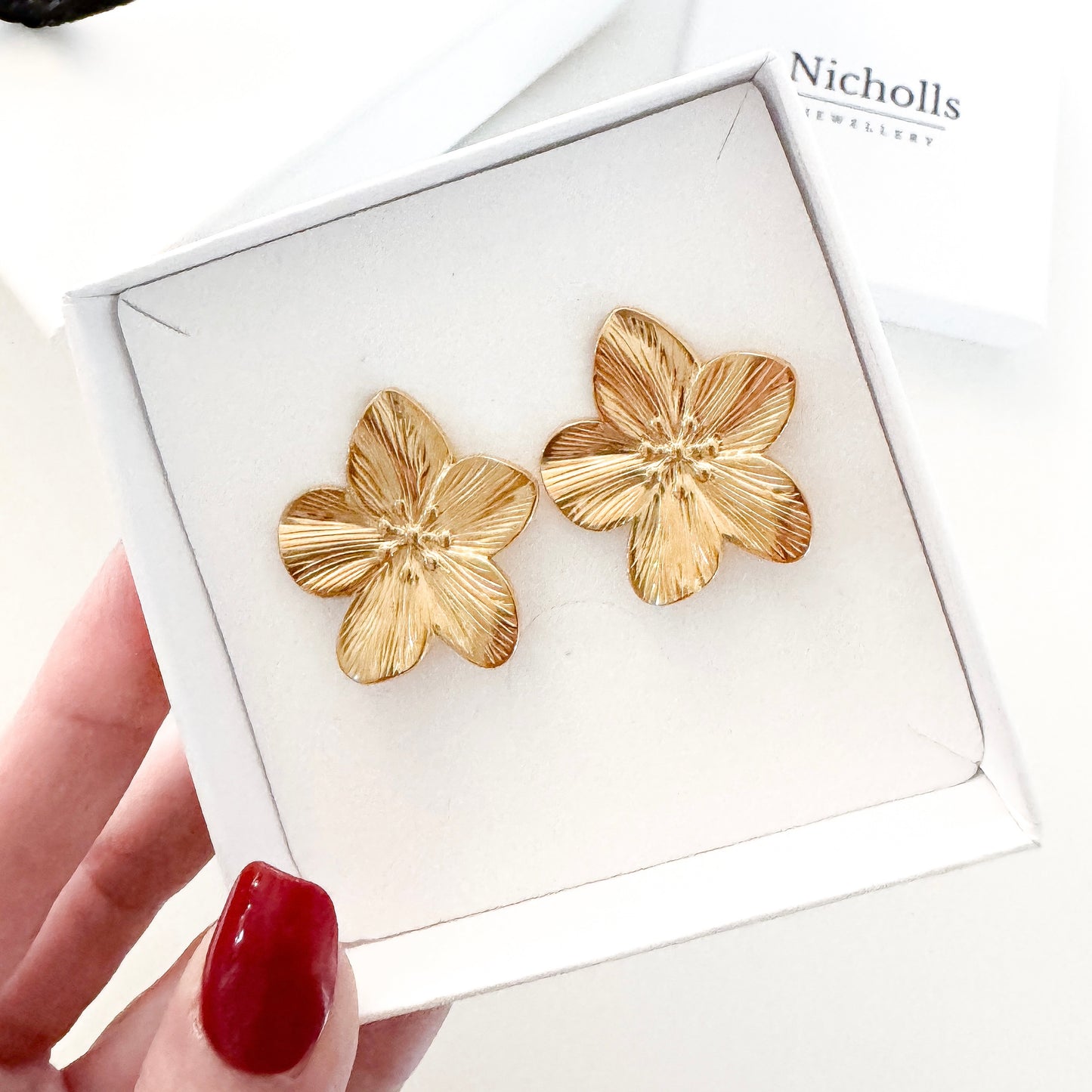 Gold Pretty Petal Flower Earrings