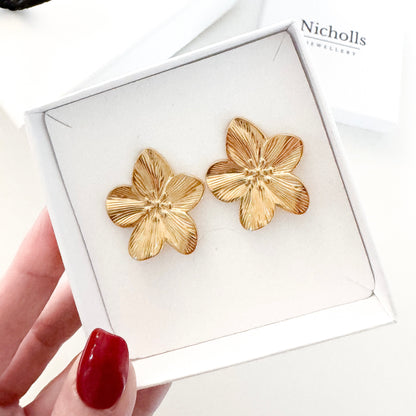 Gold Pretty Petal Flower Earrings