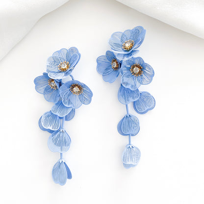 Waterfall Statement Blue Flower Earrings