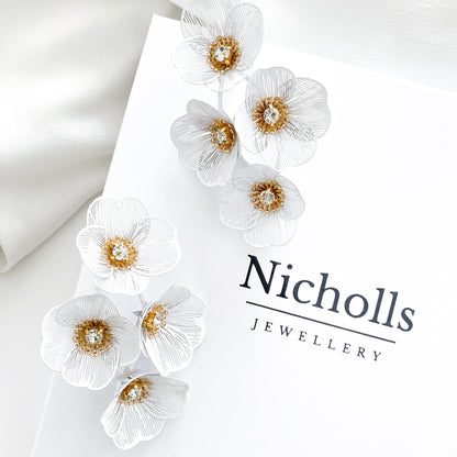 Large Statement White Flower Earrings