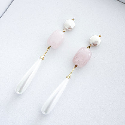 Rose Quartz & Pearl Dangle Earrings