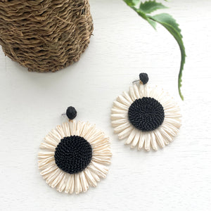 Boho Woven Black and White Sunflower
