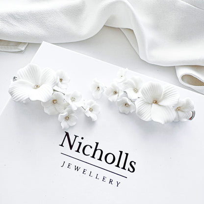 Porcelain Bouquet Flower Wedding Bridal Hair Clips x 2