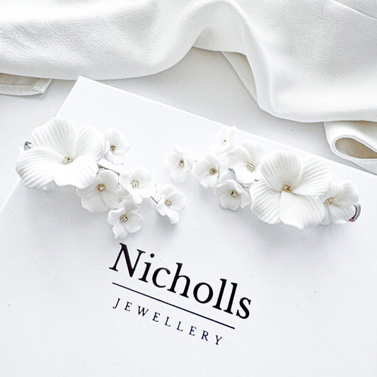 Porcelain Bouquet Flower Wedding Bridal Hair Clips x 2