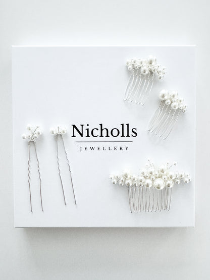 Wish Bone Crystal and Pearl Earring, Comb and Necklace Set