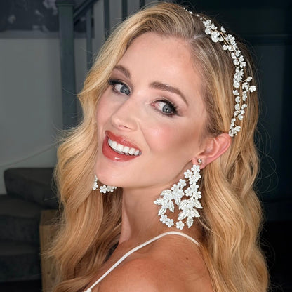 Petite Flower Floral Statement Hoop Earrings | Contemporary Bridal Earrings