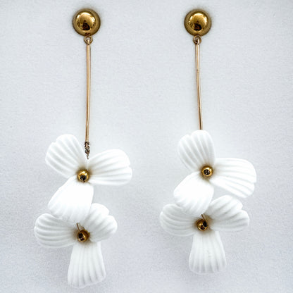 Fleur Double Porcelain Flower Dangle Earrings