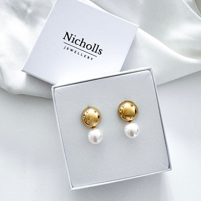 Pearl Drop Gold Duo Earrings