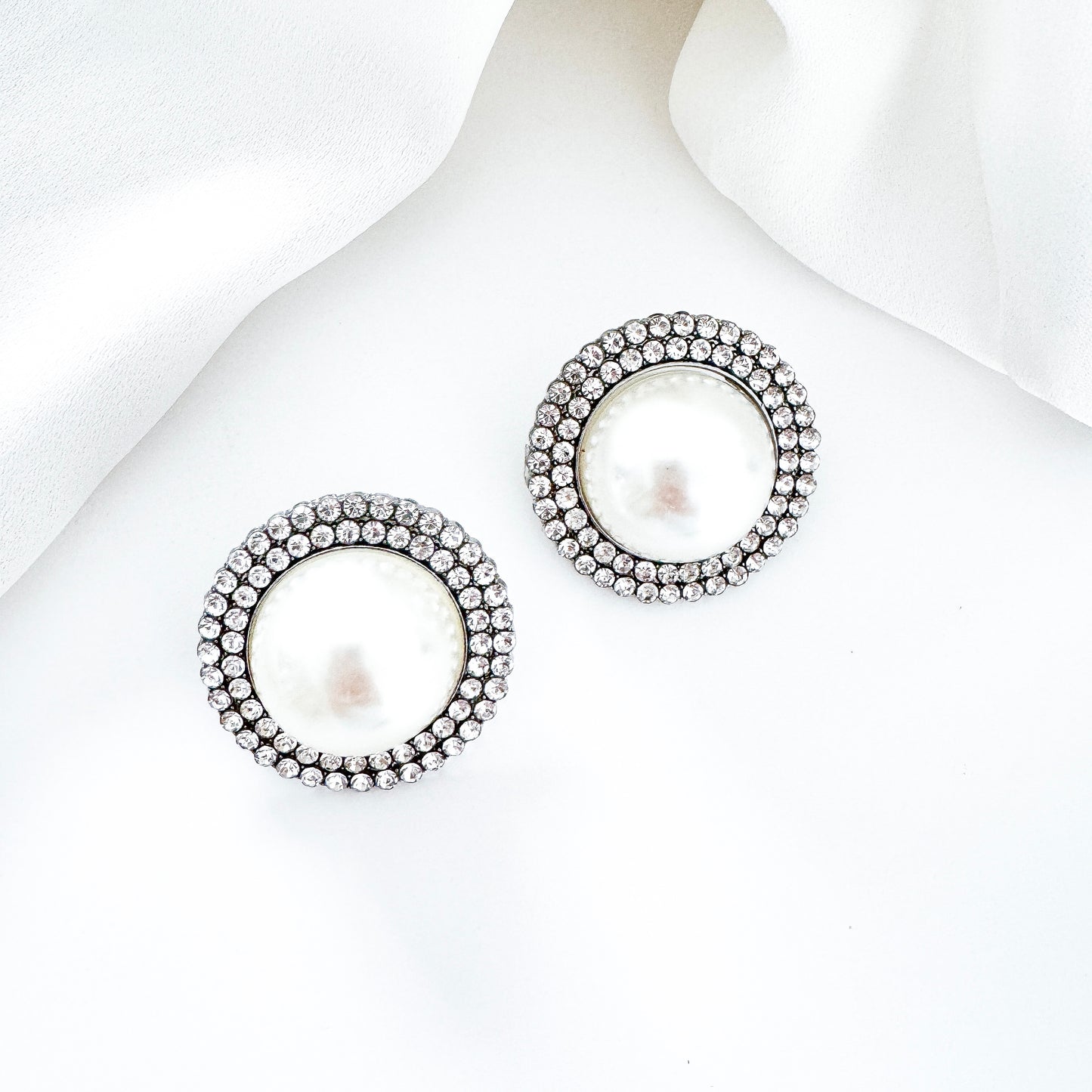 Pearl Silver Statement Stud Earrings | Bridal, Prom & Occasion Earrings