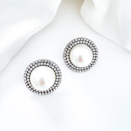 Pearl Silver Statement Stud Earrings | Bridal, Prom & Occasion Earrings