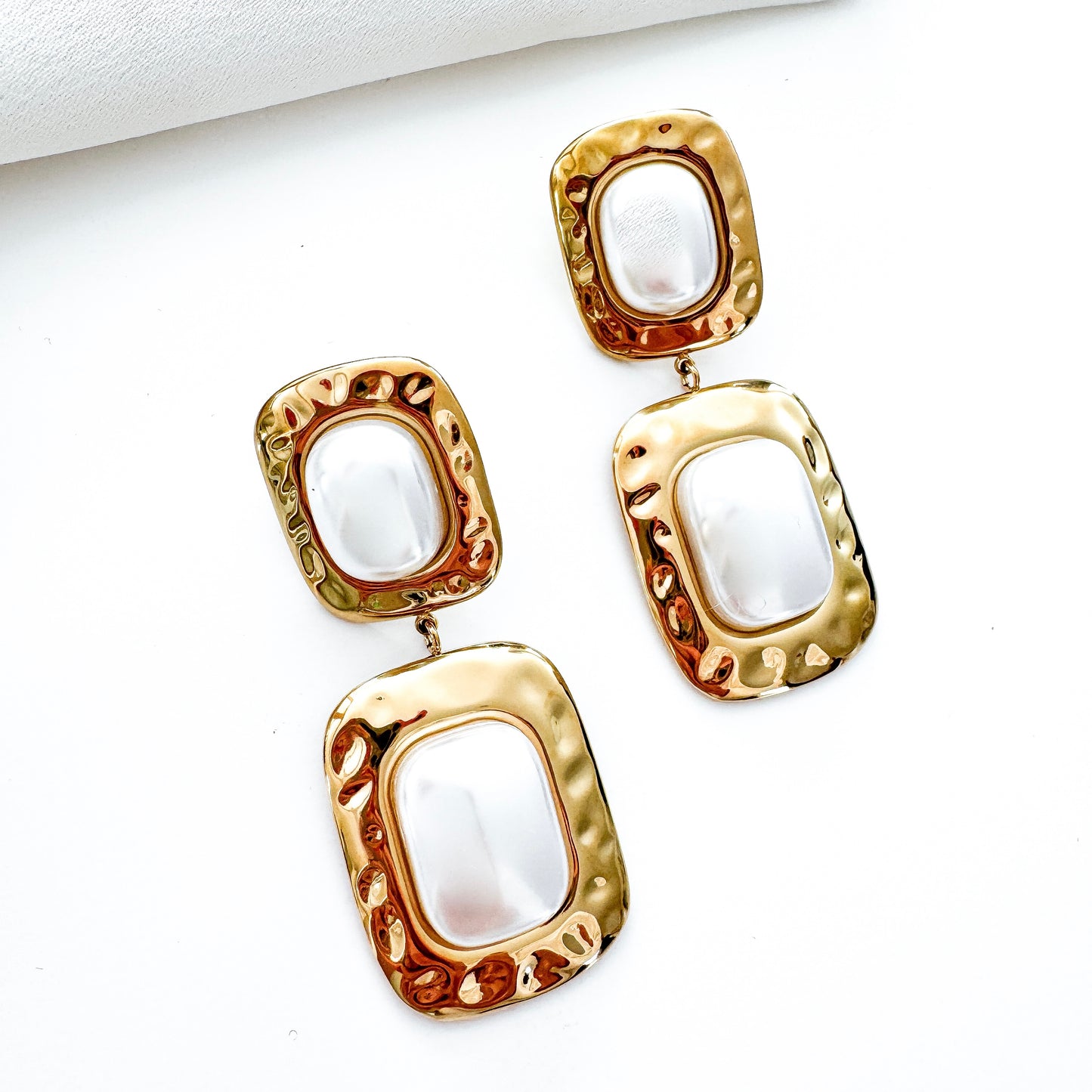 Gold Rectangle Pearl Earrings – Waterproof Everyday & Bridal Statement Earrings