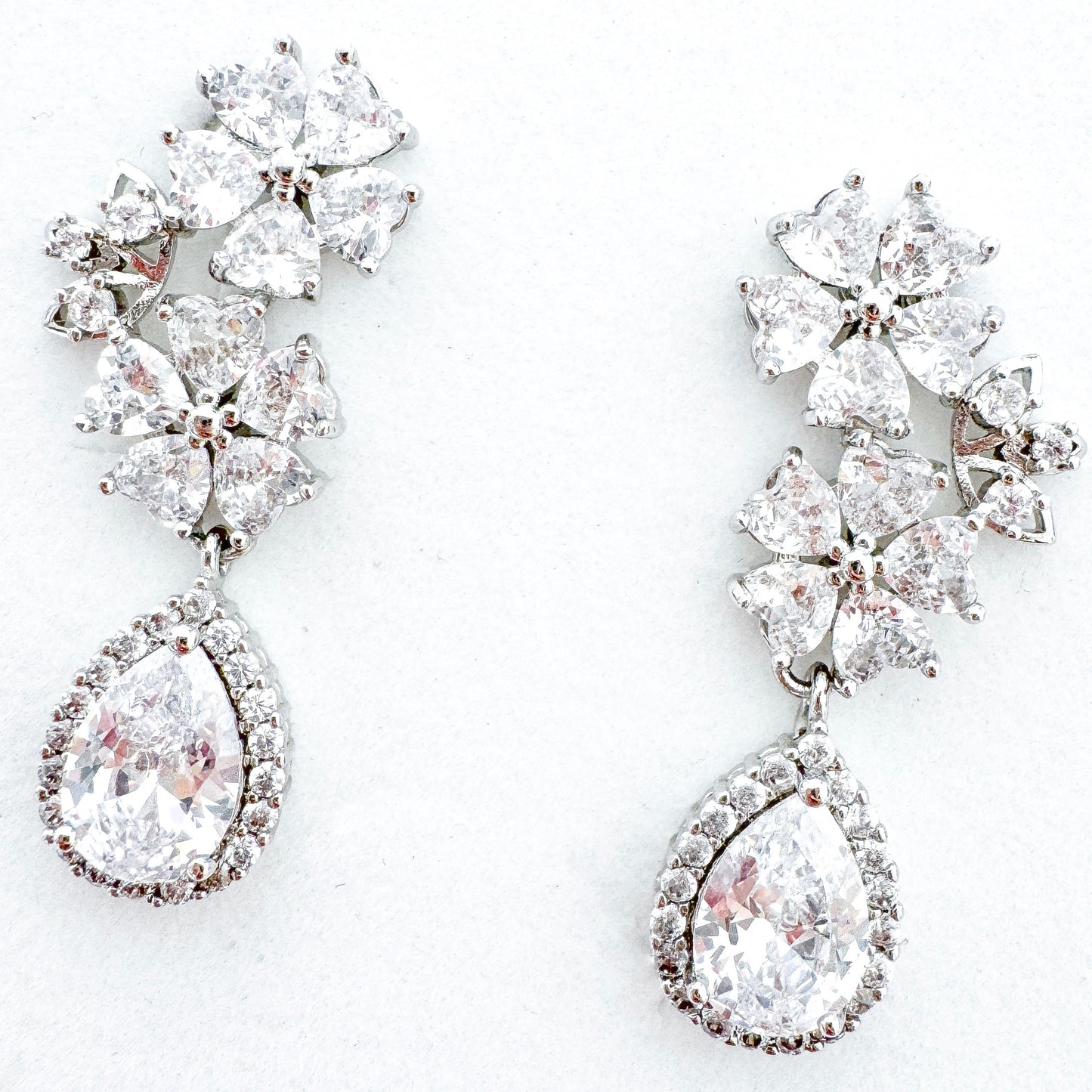 Cubic Zirconia Flower Drop Earrings – Bridal & Occasion Statement Earrings