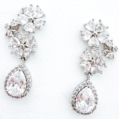 Cubic Zirconia Flower Drop Earrings – Bridal & Occasion Statement Earrings