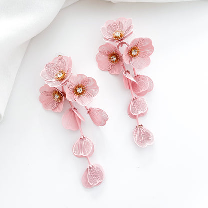 Waterfall Statement Pink Flower Earrings