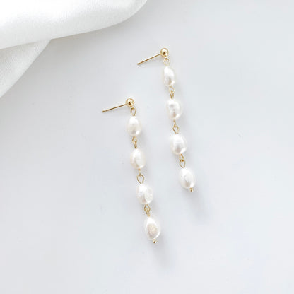 14k Gold Plated, Freshwater Pearl Drop Earrings – Gold Dainty Bridal & Christmas Jewellery | Elegant Handmade Gift for Her
